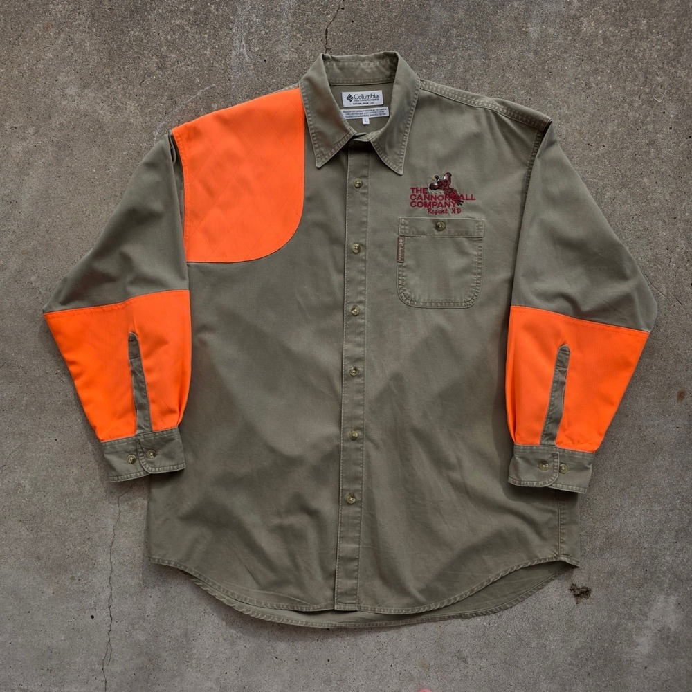 Columbia Men's Hunting‎ Shooting Shirt Size Large Tan Blaze Orange Long Sleeve